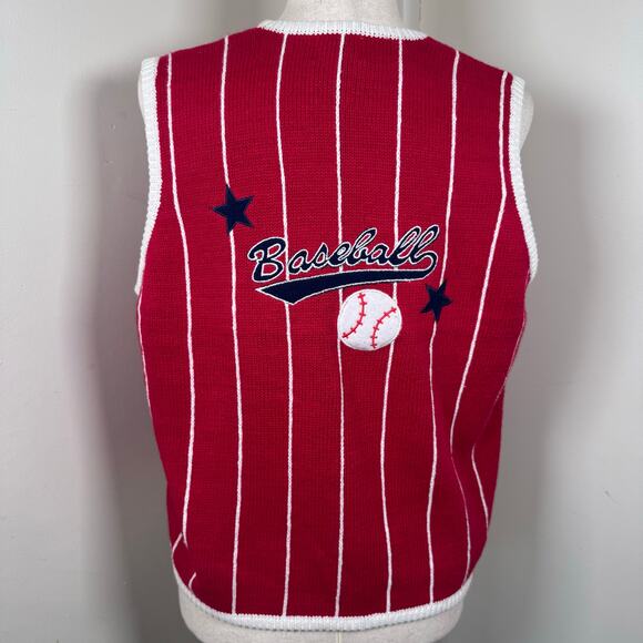 VTG BaseBall Stars Knitted Sweater Vest Small Cotton PBJ Sport Fun Red White Y2K - Picture 5 of 9